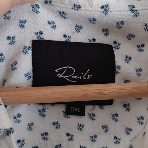 Rails Mens Carson Shirt XXL in Bleu Fleurs White and Blue Linen Blend Button Up - Picture 2 of 11